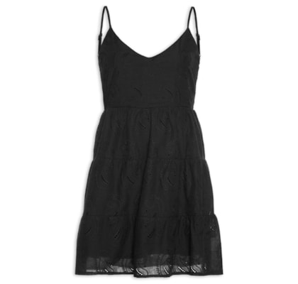 Vestido Curto Feminino Em Laise - Preto