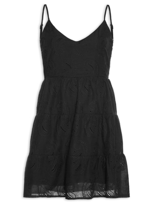 Vestido Curto Feminino Em Laise - Preto