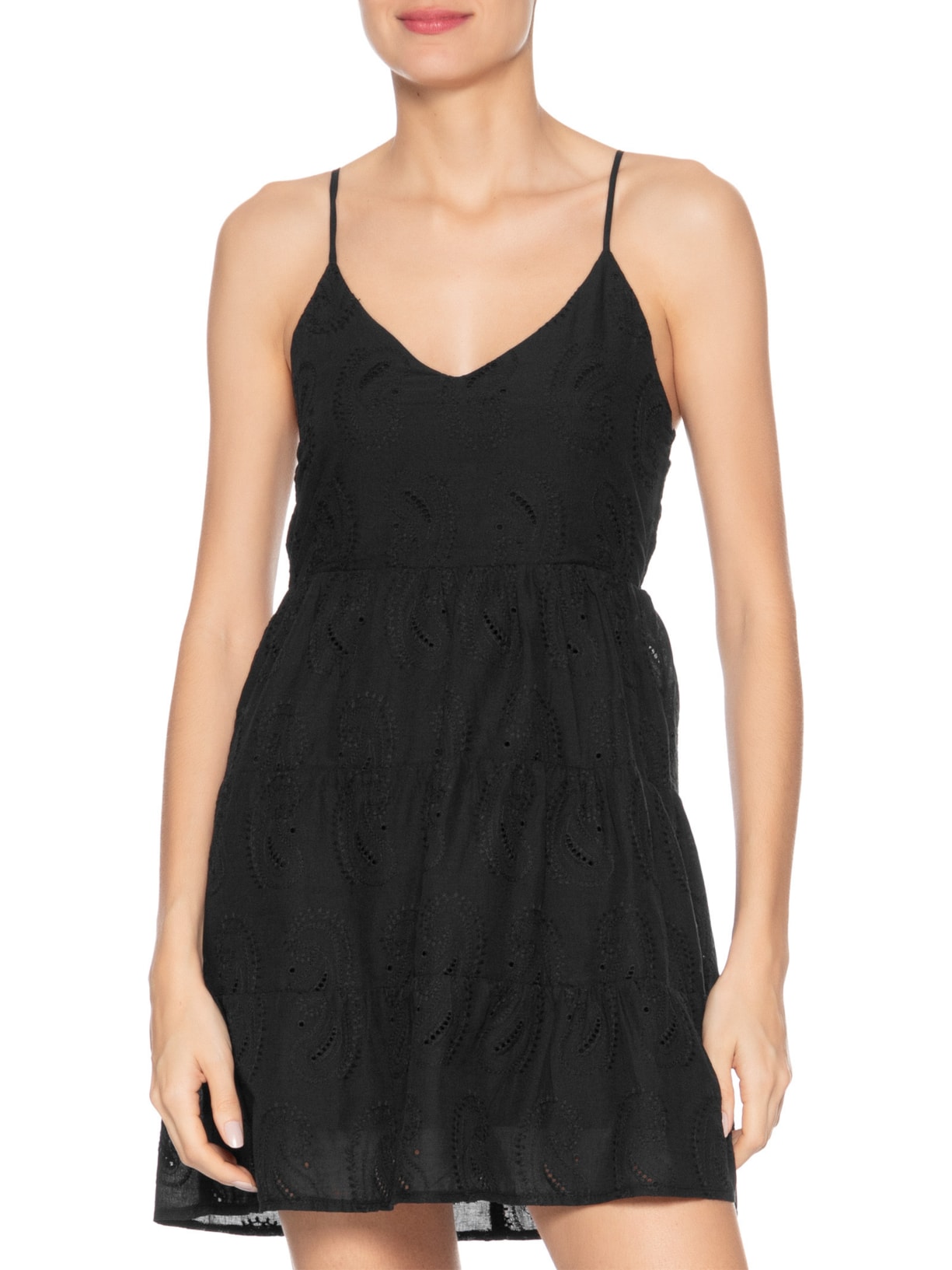 Vestido Curto Feminino Em Laise Preto Market 33