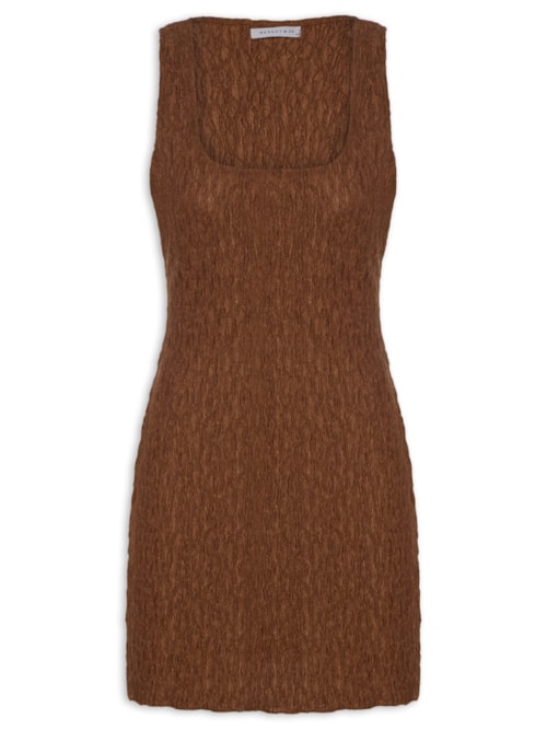 Vestido Curto Feminino Texturizado - Marrom