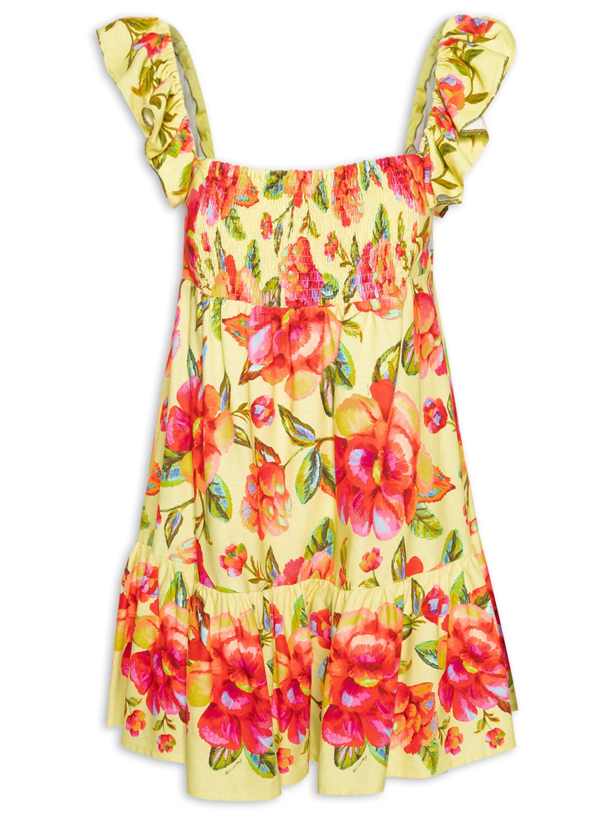 Vestido Curto Flor Céu - Amarelo