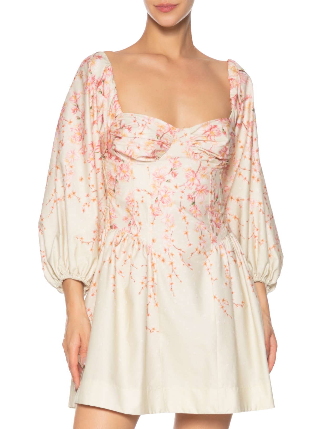 Vestido Curto Flor De Cerejeira Verde Farm