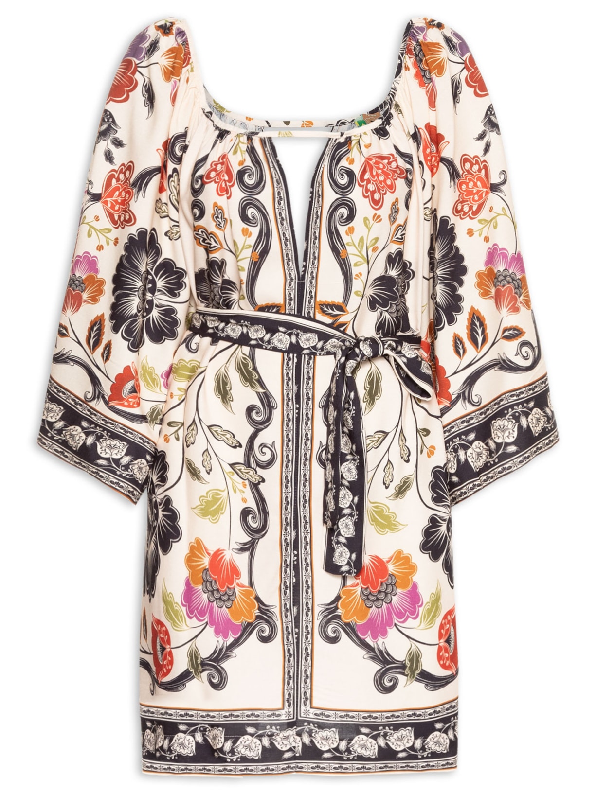 Vestido Curto Flor De Fita - Bege