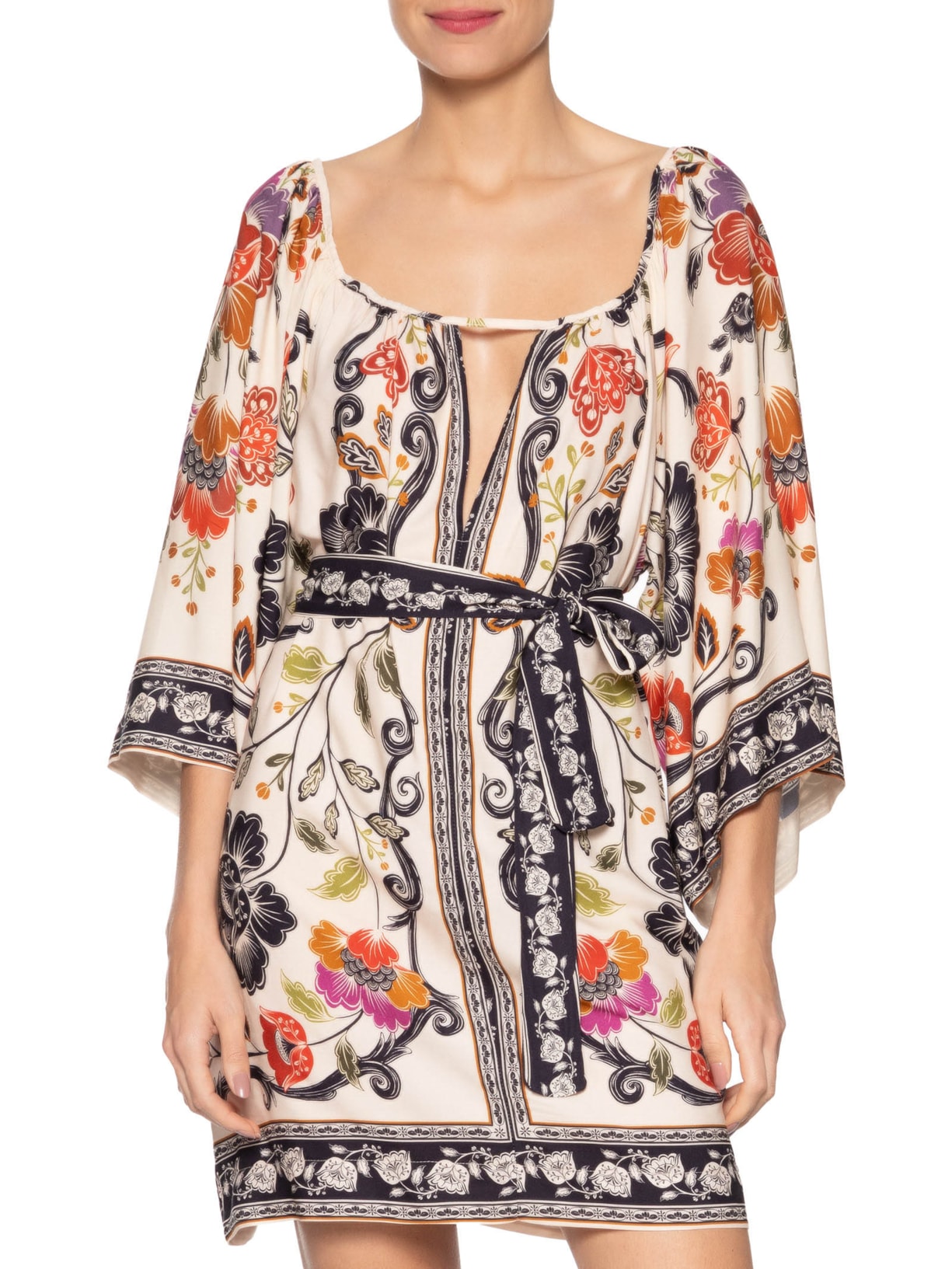 Vestido Curto Flor De Fita Bege Farm