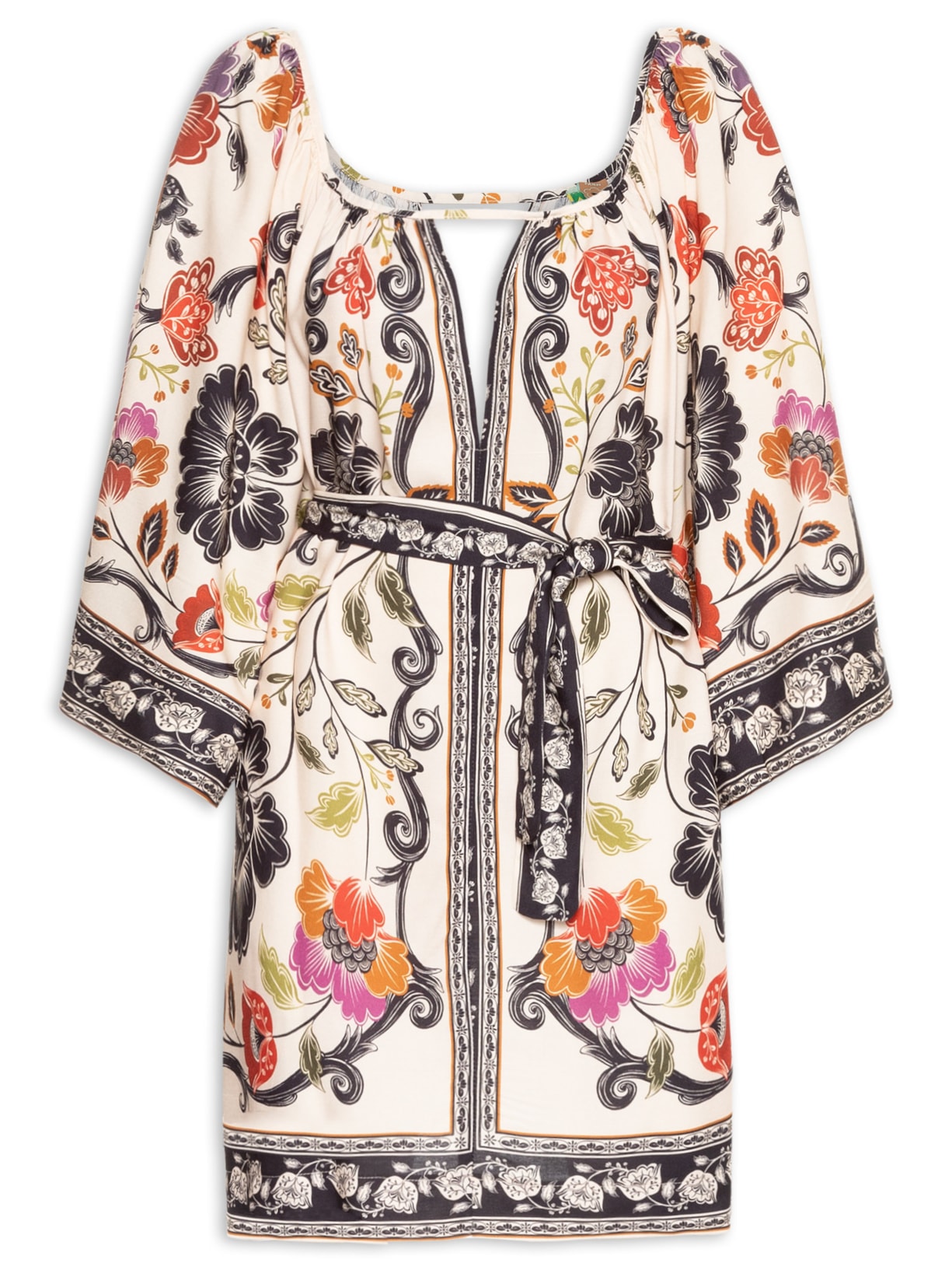 Vestido Curto Flor De Fita - Bege