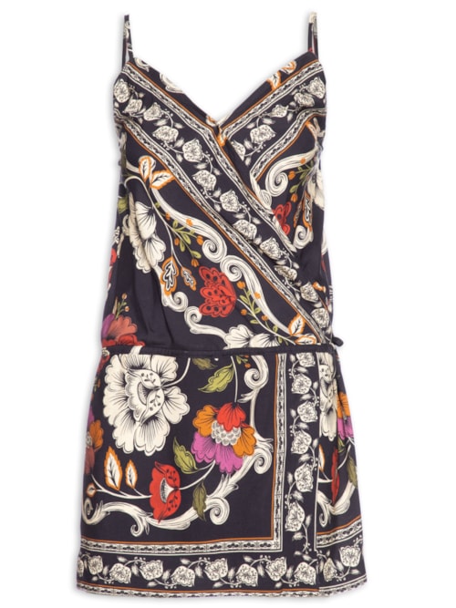 Vestido Curto Flor de Fita - Preto