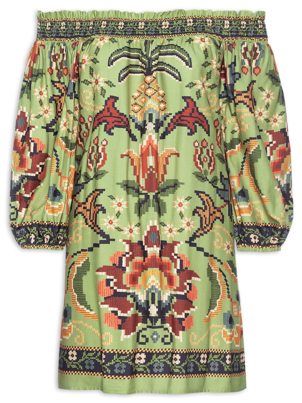 Vestido Curto Flor De Jardim - Verde