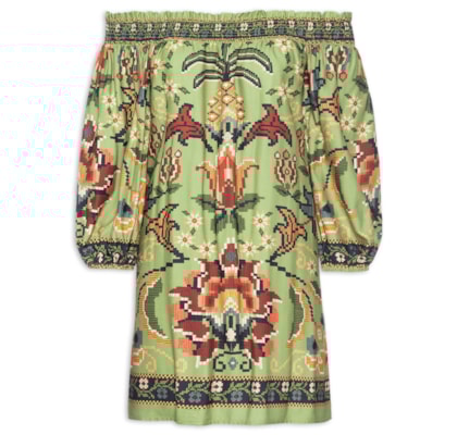 Vestido Curto Flor De Jardim - Verde