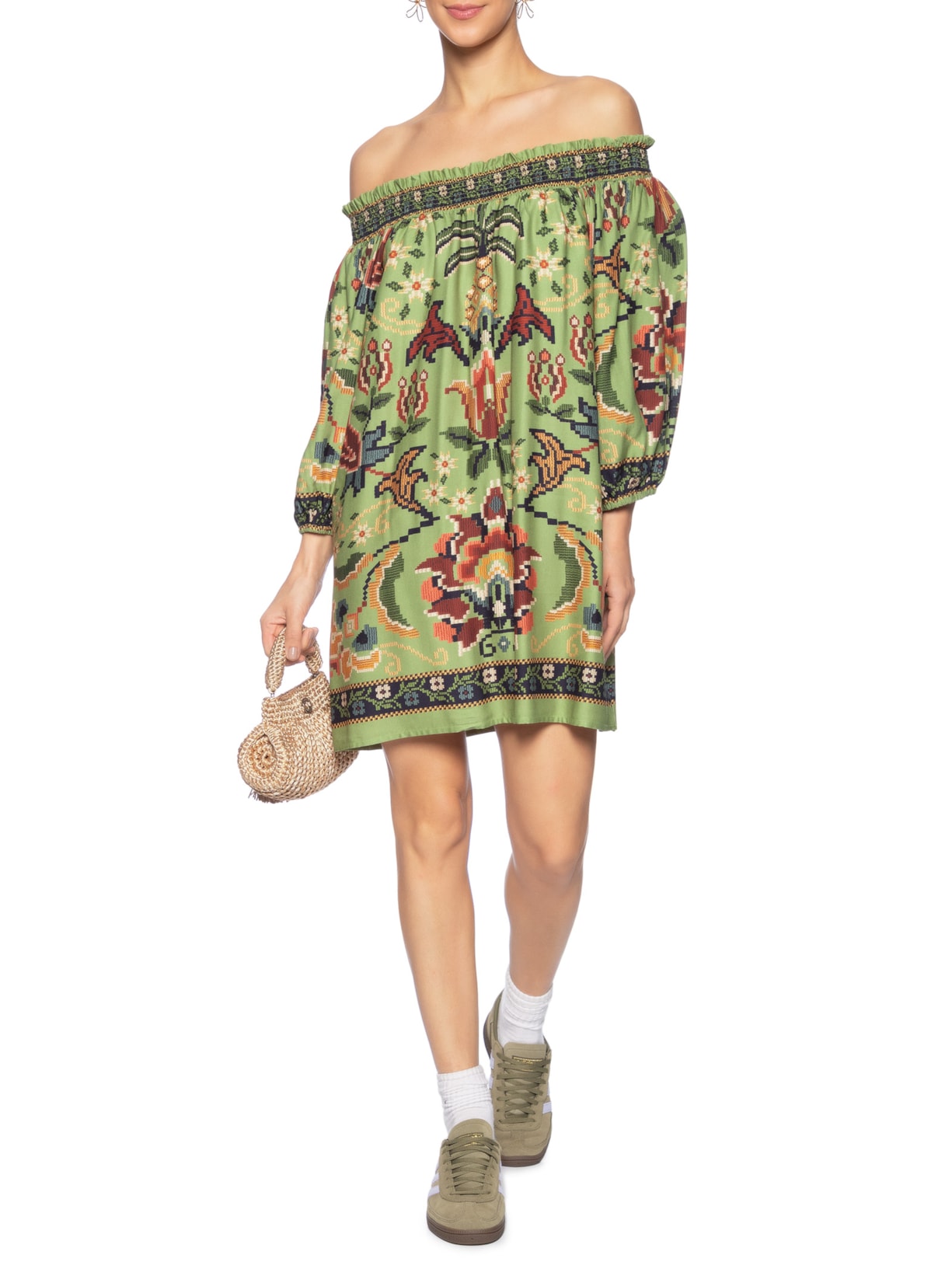 Vestido Curto Flor De Jardim Verde Farm