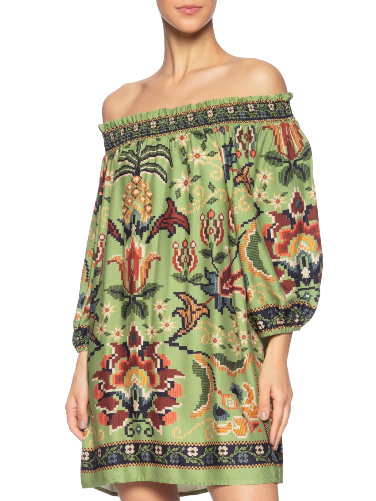 Vestido Curto Flor De Jardim Verde Farm