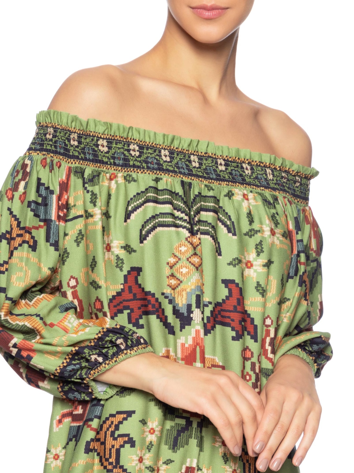 Vestido Curto Flor De Jardim Verde Farm