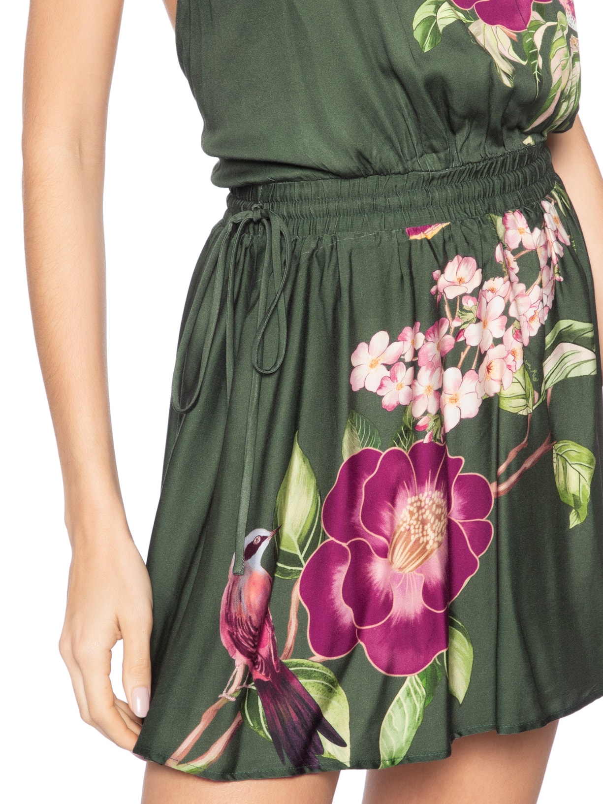 Vestido Curto Flor de Pássaro Verde Farm