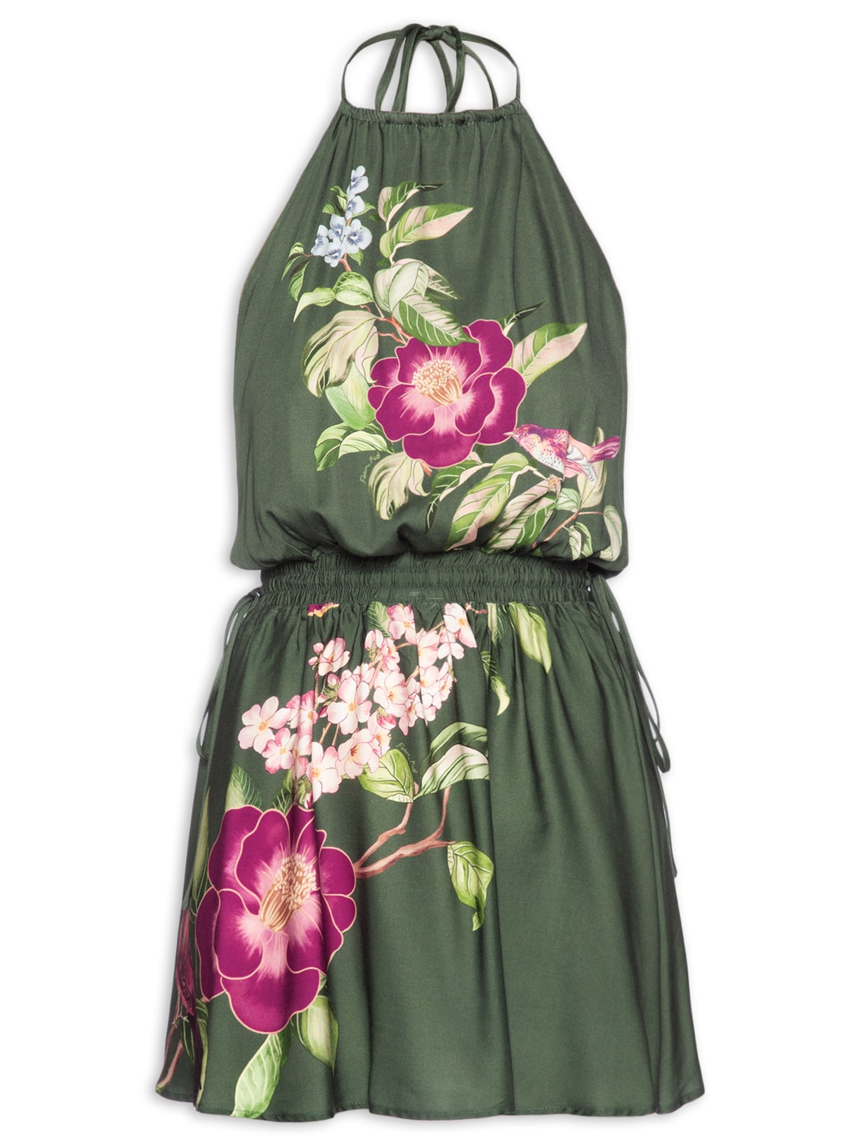 Vestido Curto Flor de Pássaro – Verde Farm