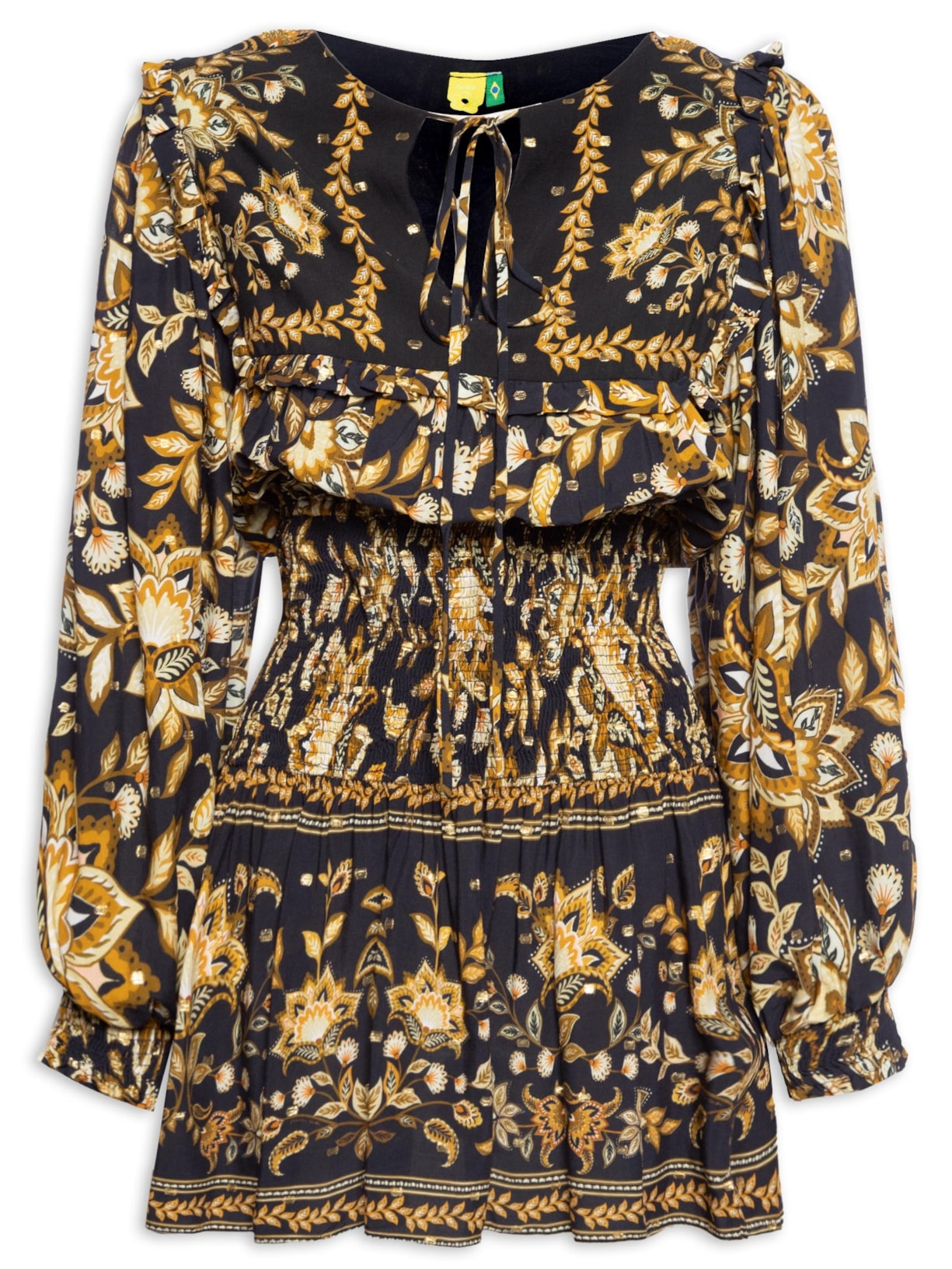 Vestido Curto Flora Abacaxi - Preto