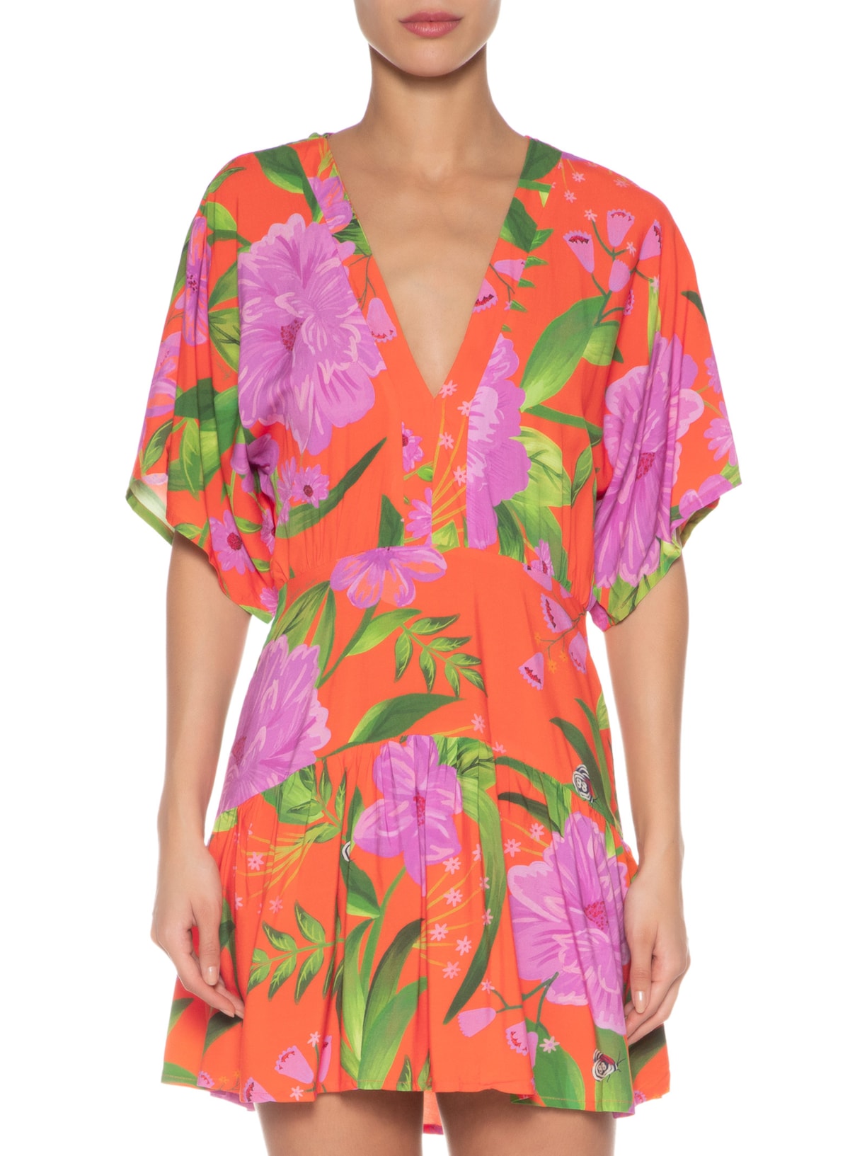 Vestido Curto Floral Bem Me Quer Laranja Farm