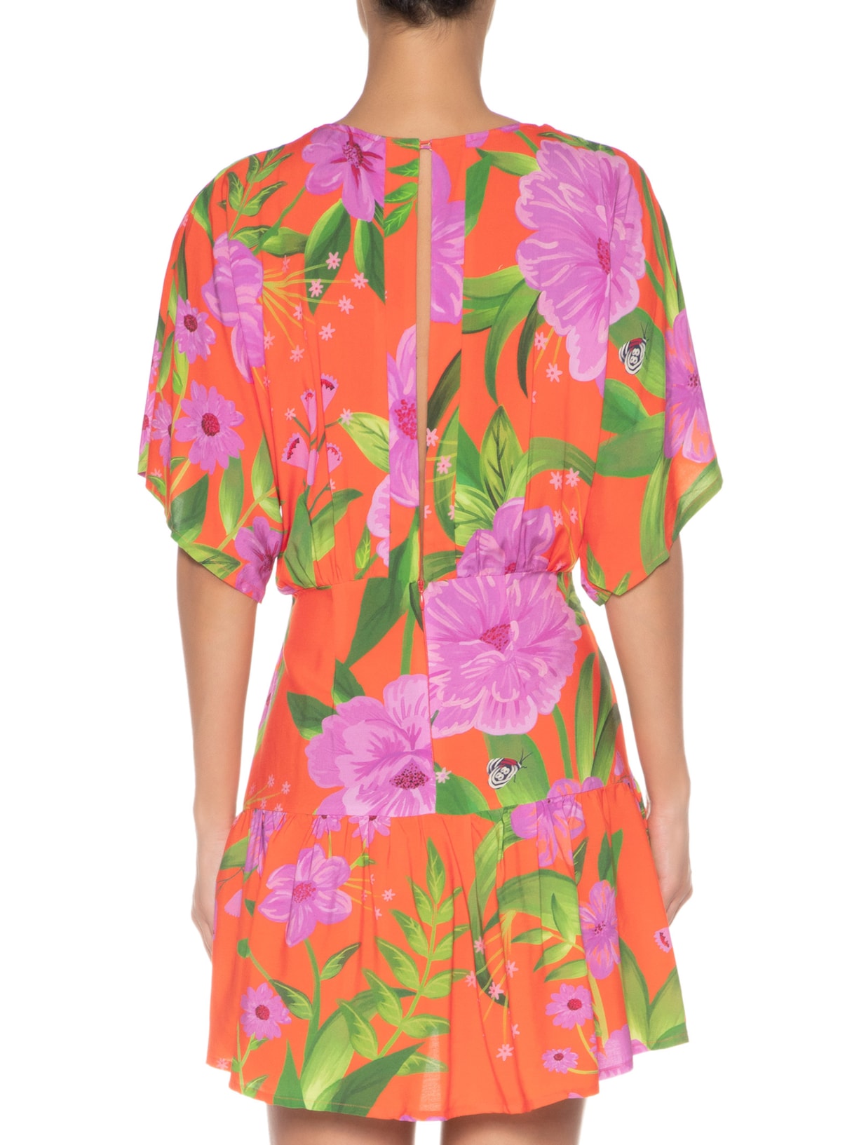 Vestido Curto Floral Bem Me Quer Laranja Farm