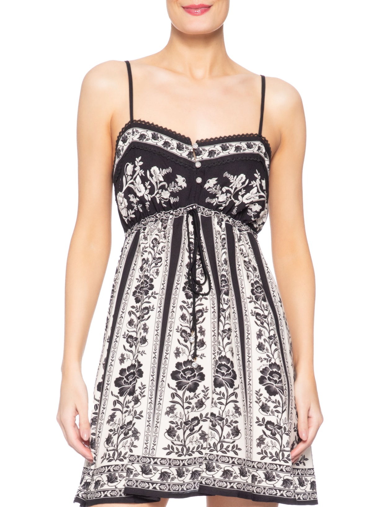 Vestido Curto Floral Delicado Preto Farm