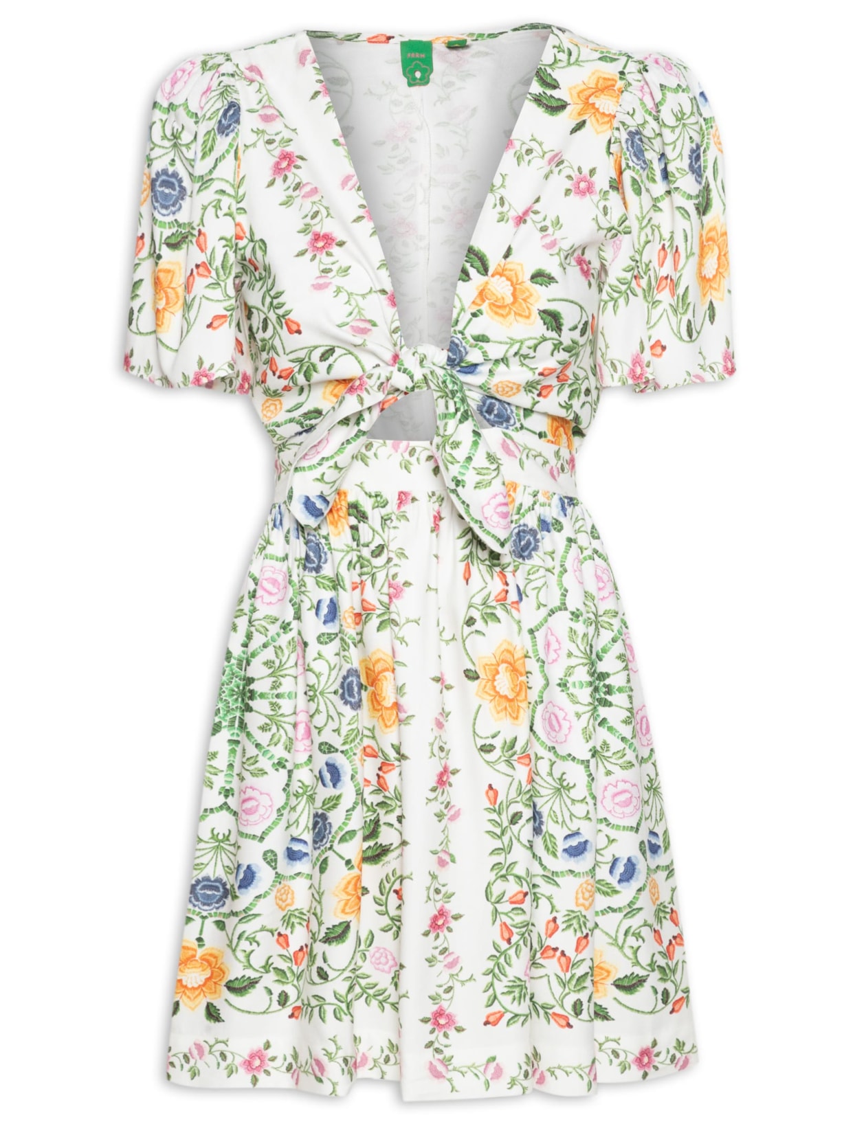 Vestido Curto Floral Folk - Verde