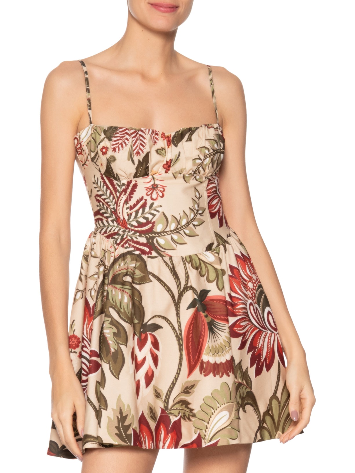 Vestido Curto Floral Ligia Bege Farm