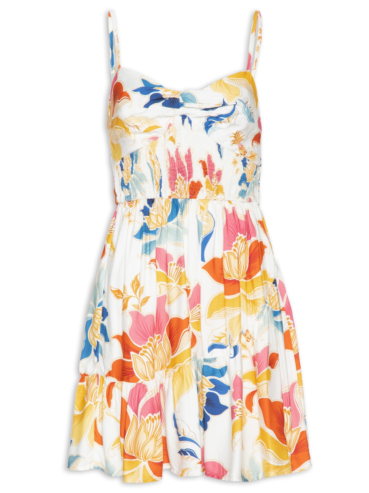 Vestido Curto Floral Majestoso - Off White