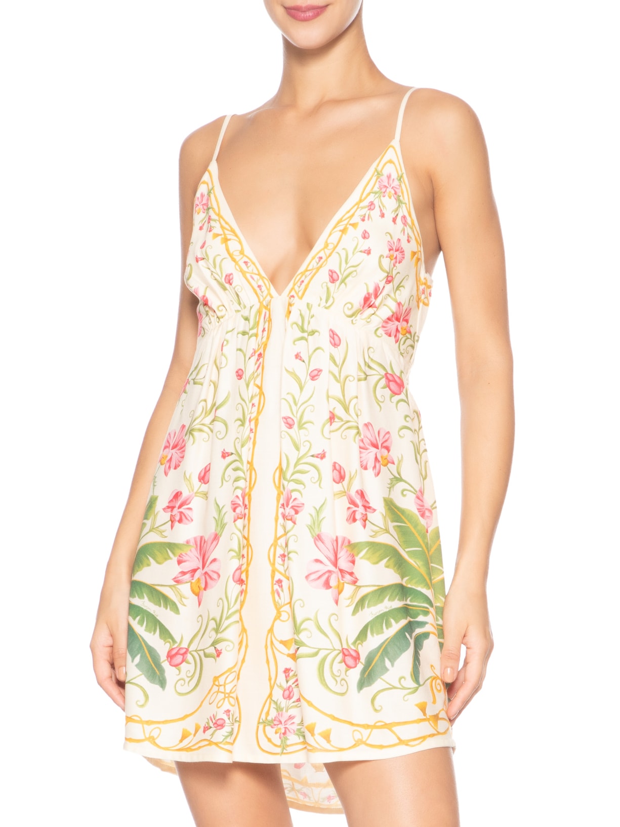 Vestido Curto Floral Nusa Bege Farm