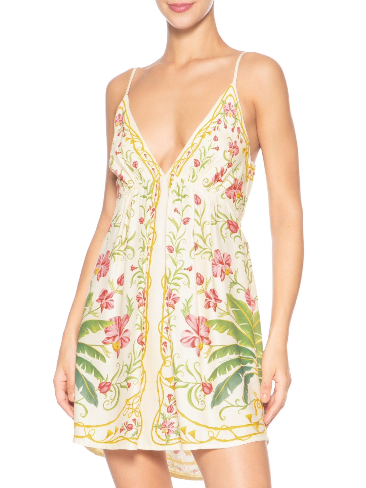 Vestido Curto Floral Nusa Bege Farm