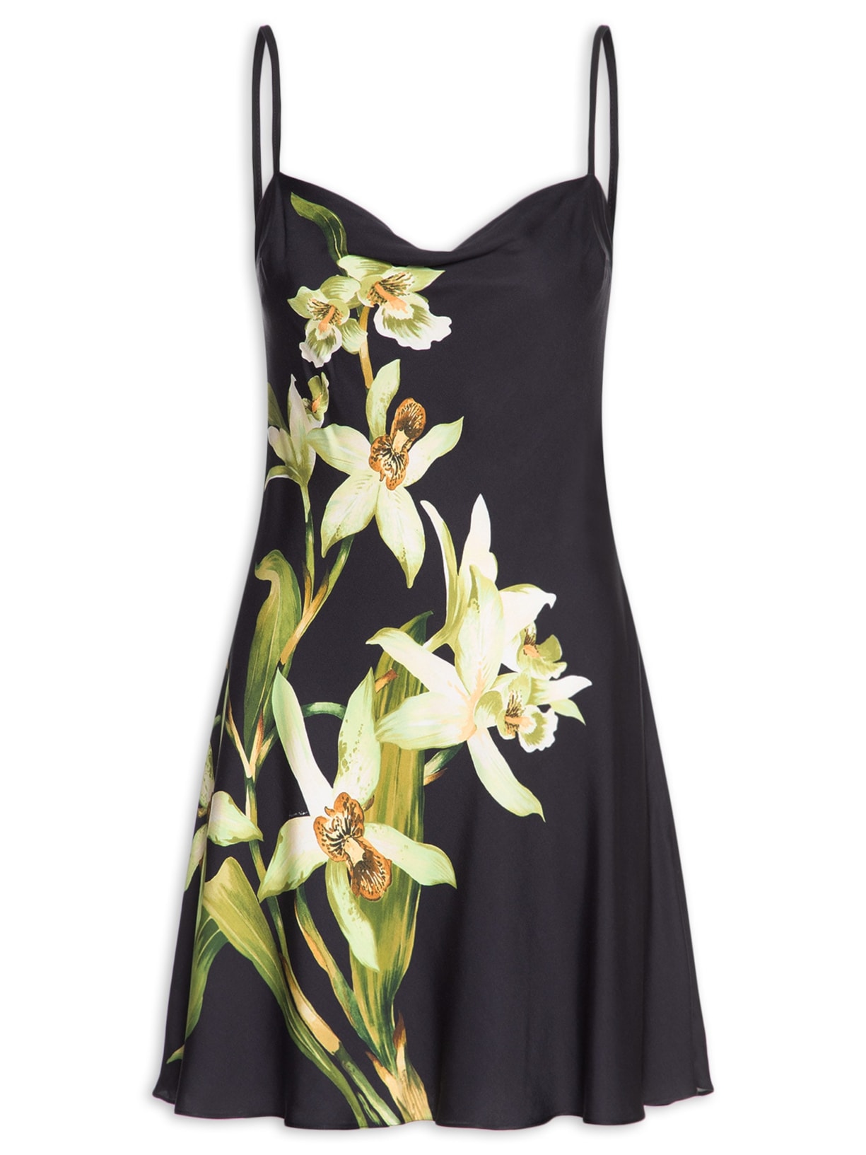 Vestido Curto Floral Orquídea - Preto