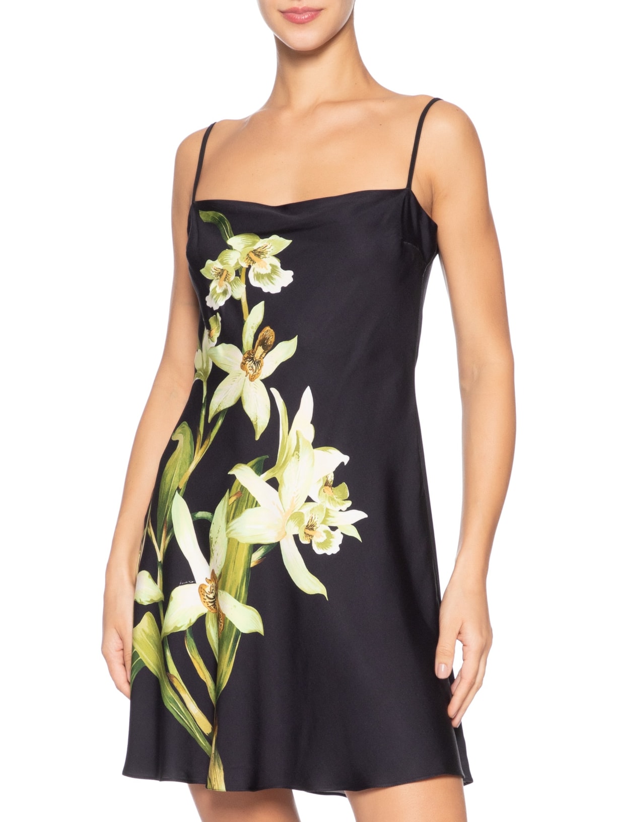 Vestido Curto Floral Orquídea Preto Farm