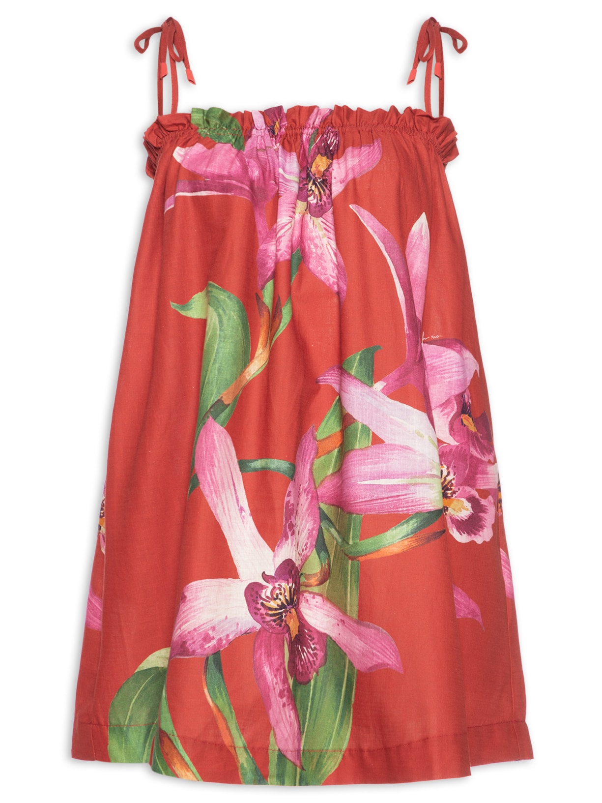 Vestido Curto Floral Orquídea - Vermelho