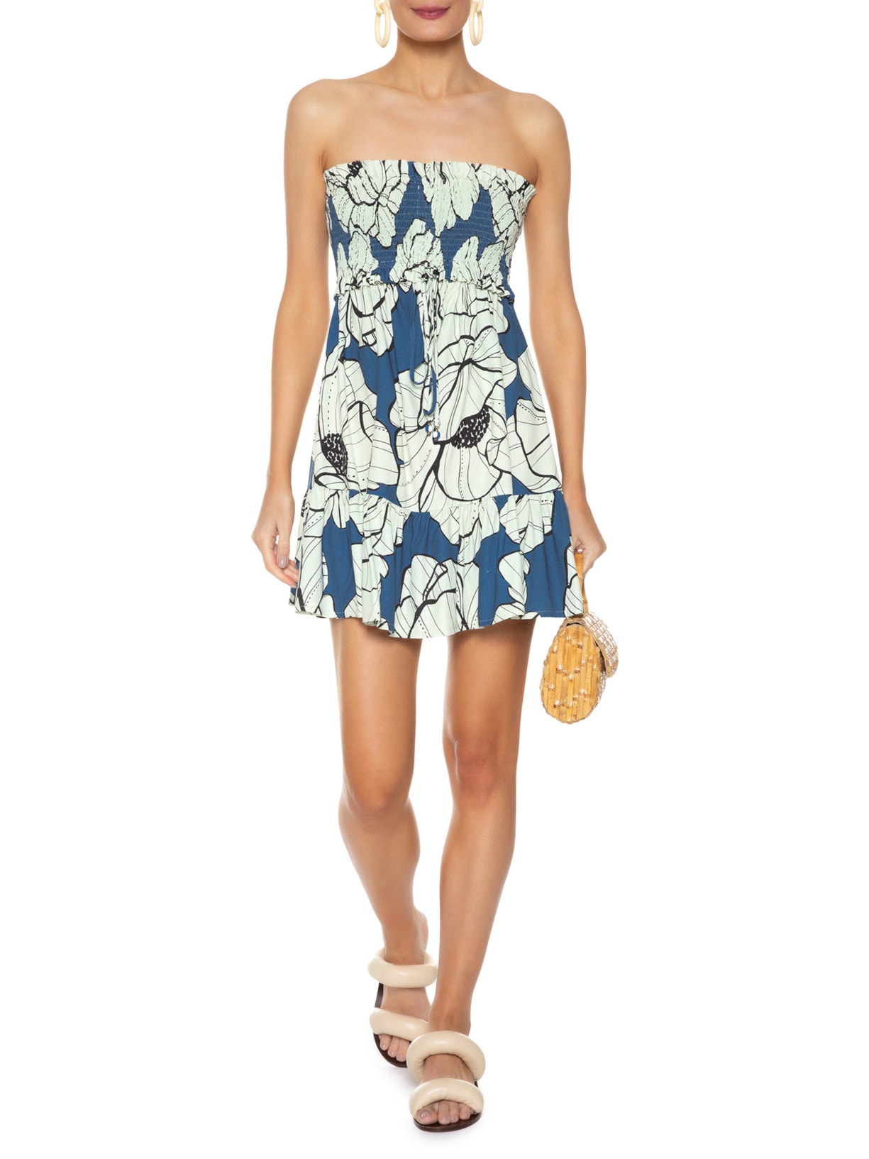 Vestido Curto Floral Paula Azul Farm