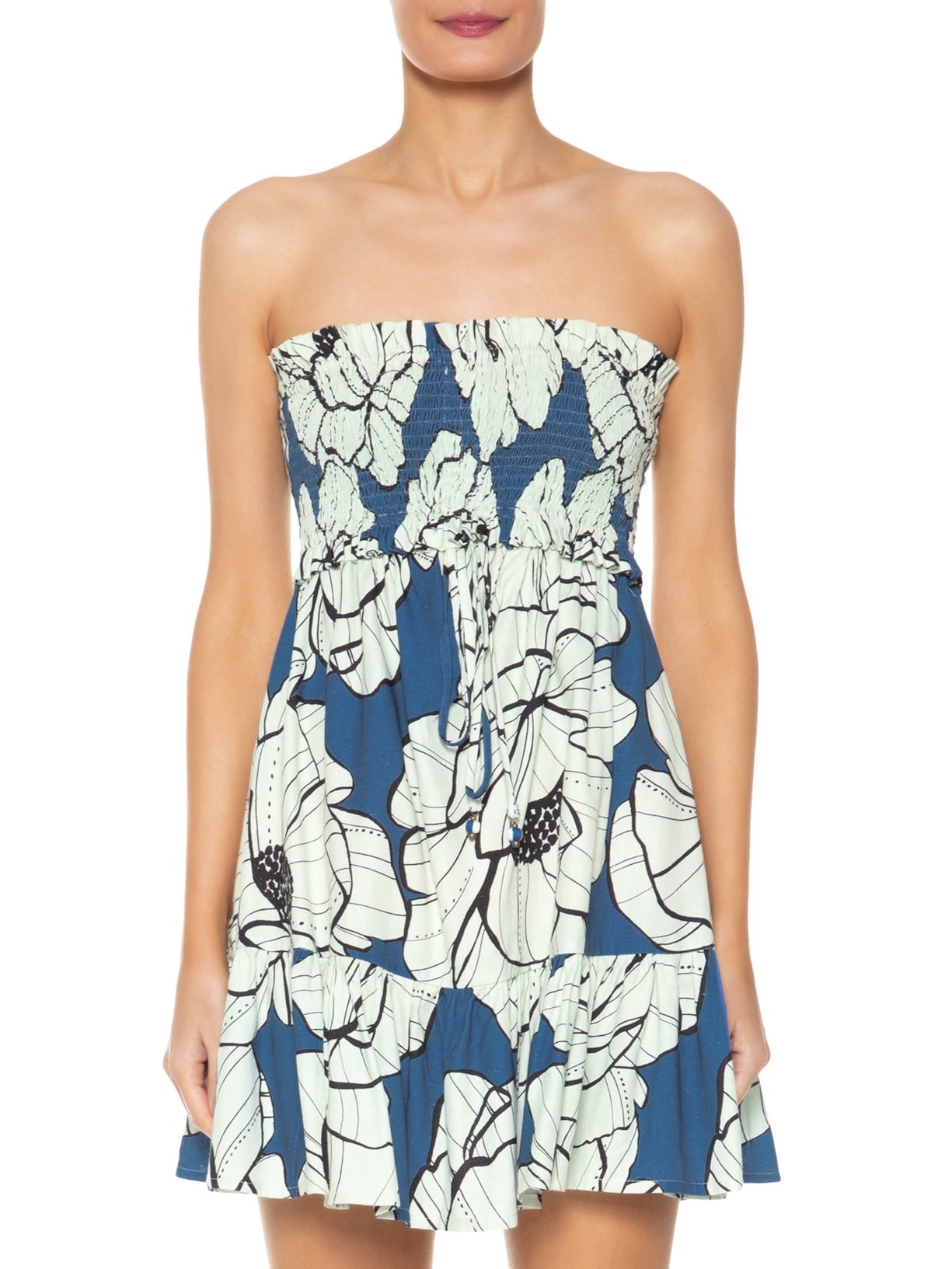 Vestido Curto Floral Paula Azul Farm