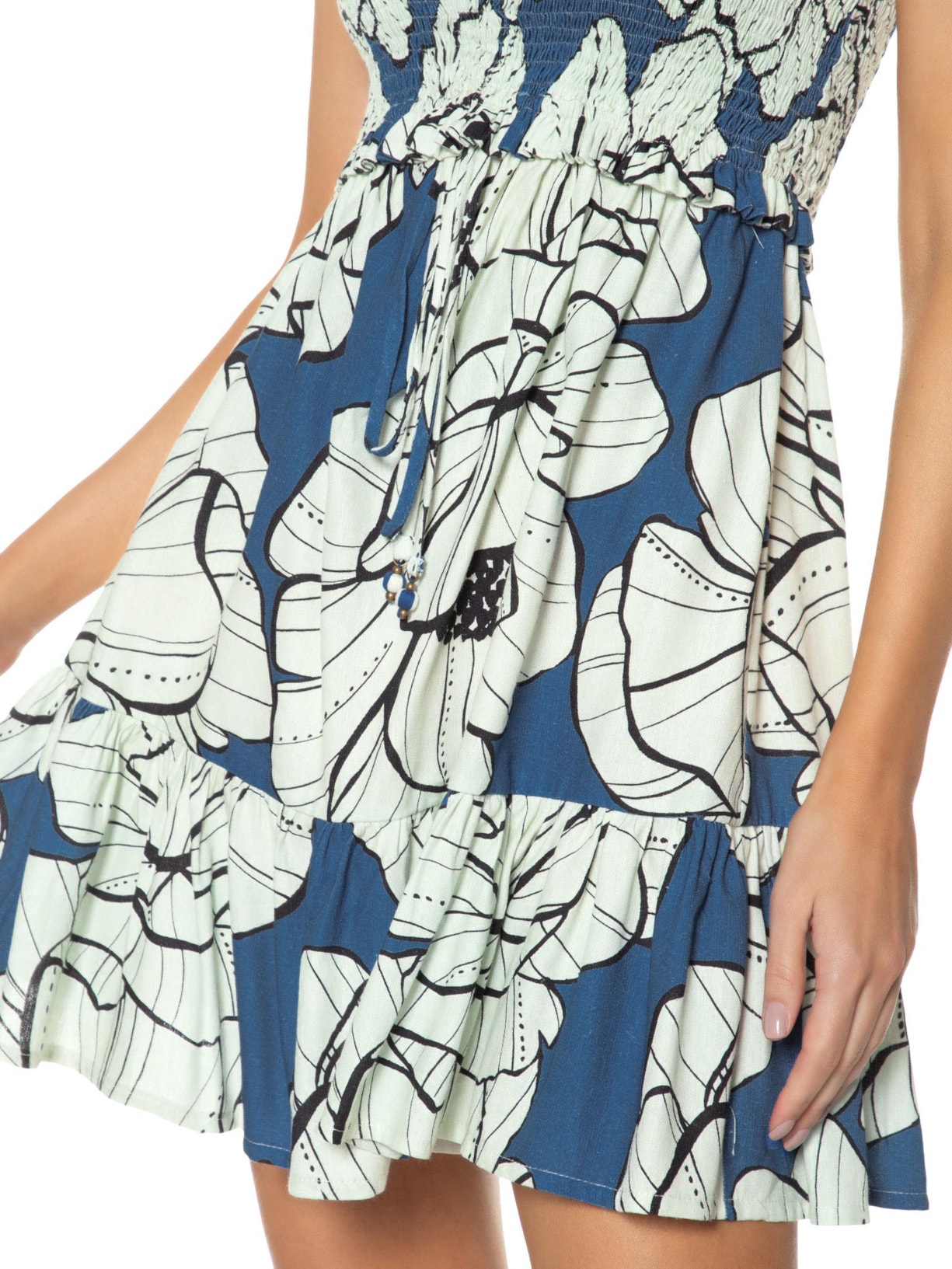 Vestido Curto Floral Paula Azul Farm