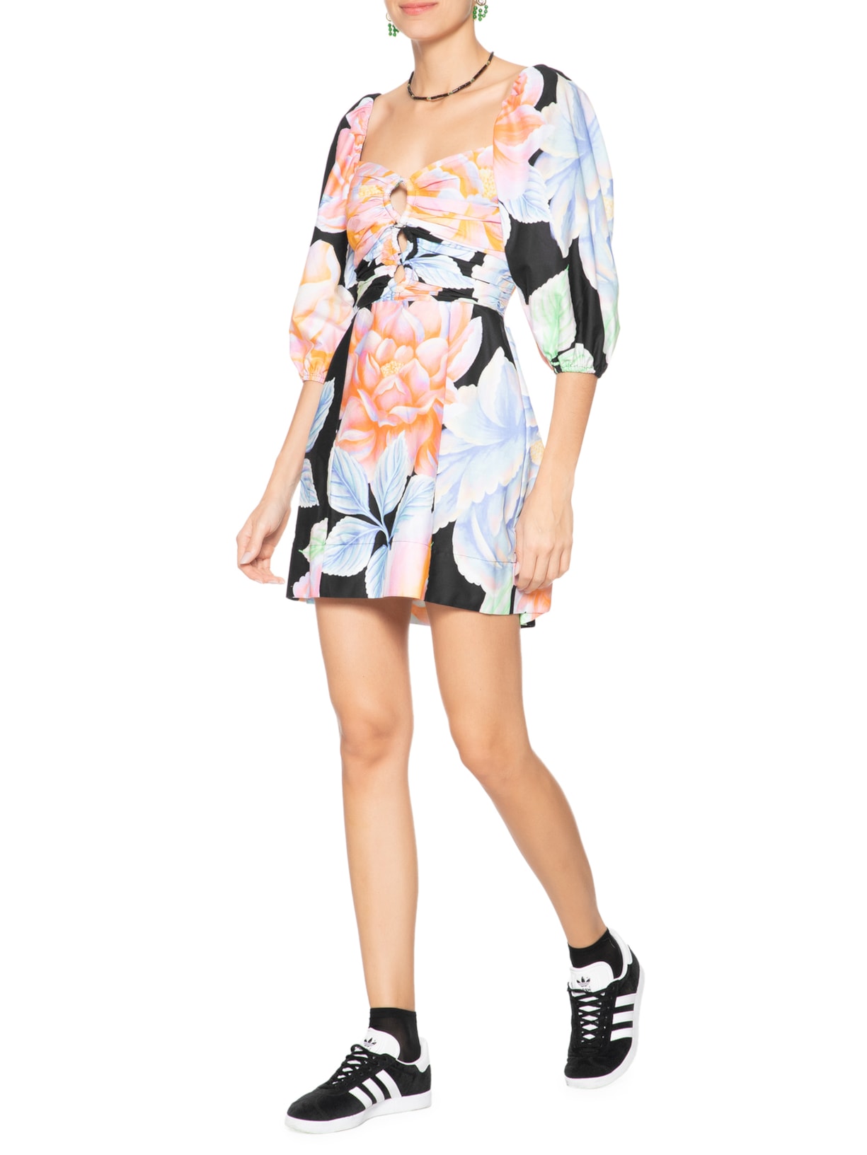 Vestido Curto Floral Sofia Preto Farm