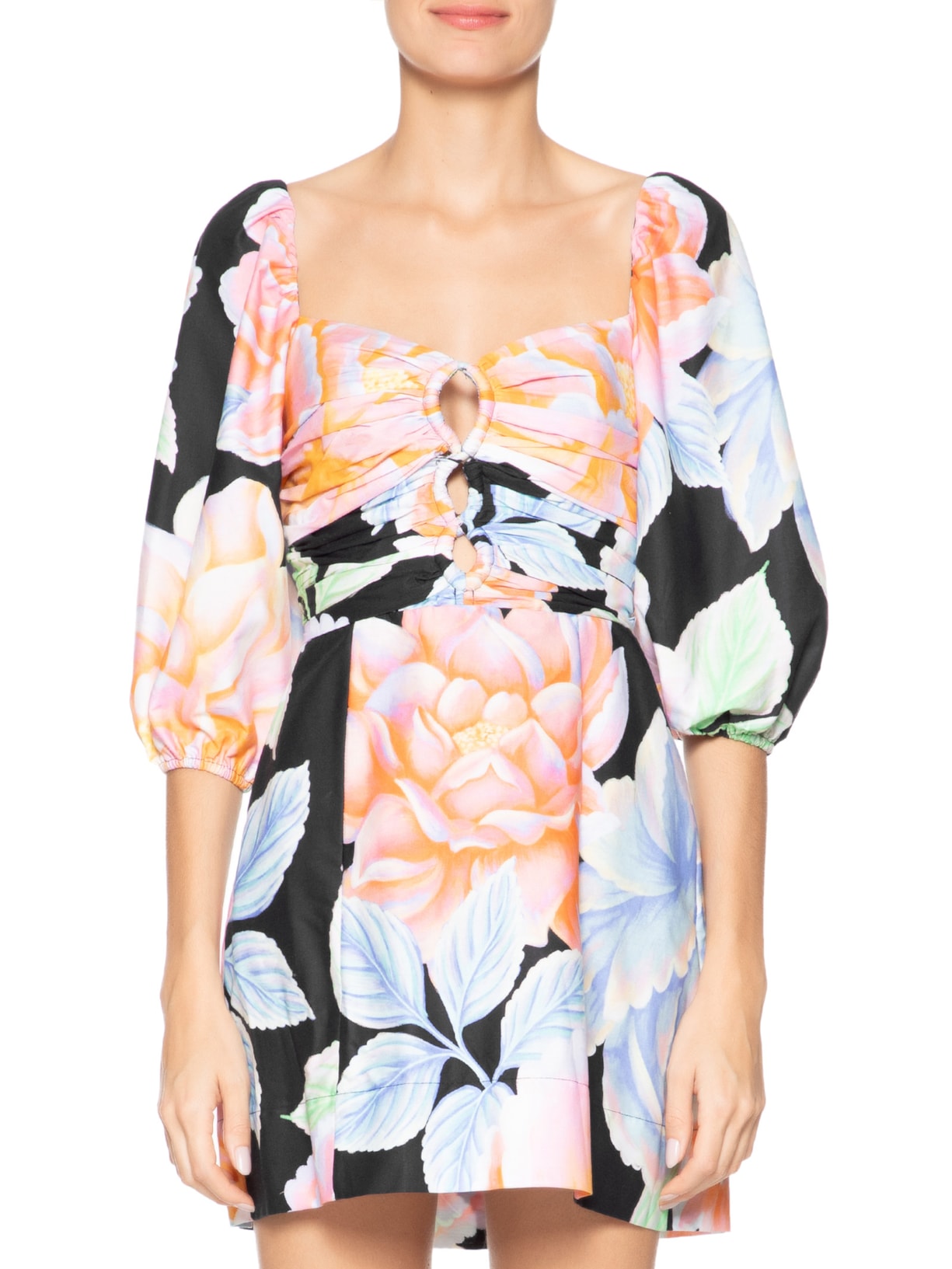 Vestido Curto Floral Sofia Preto Farm