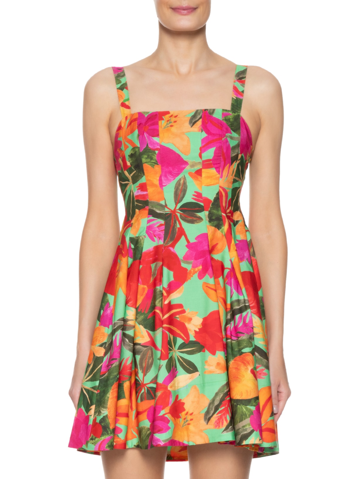 Vestido Curto Floral Tropical Verde Farm