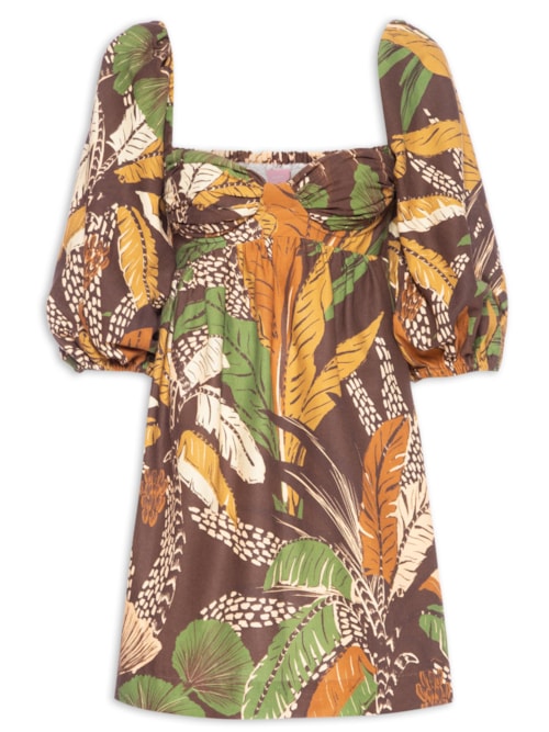 Vestido Curto Floresta Sketch - Marrom
