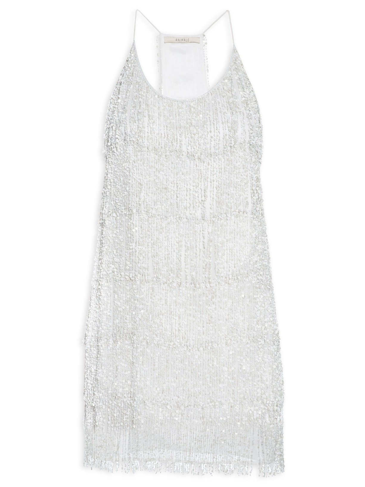 Vestido Curto Franjas Paetê - Branco