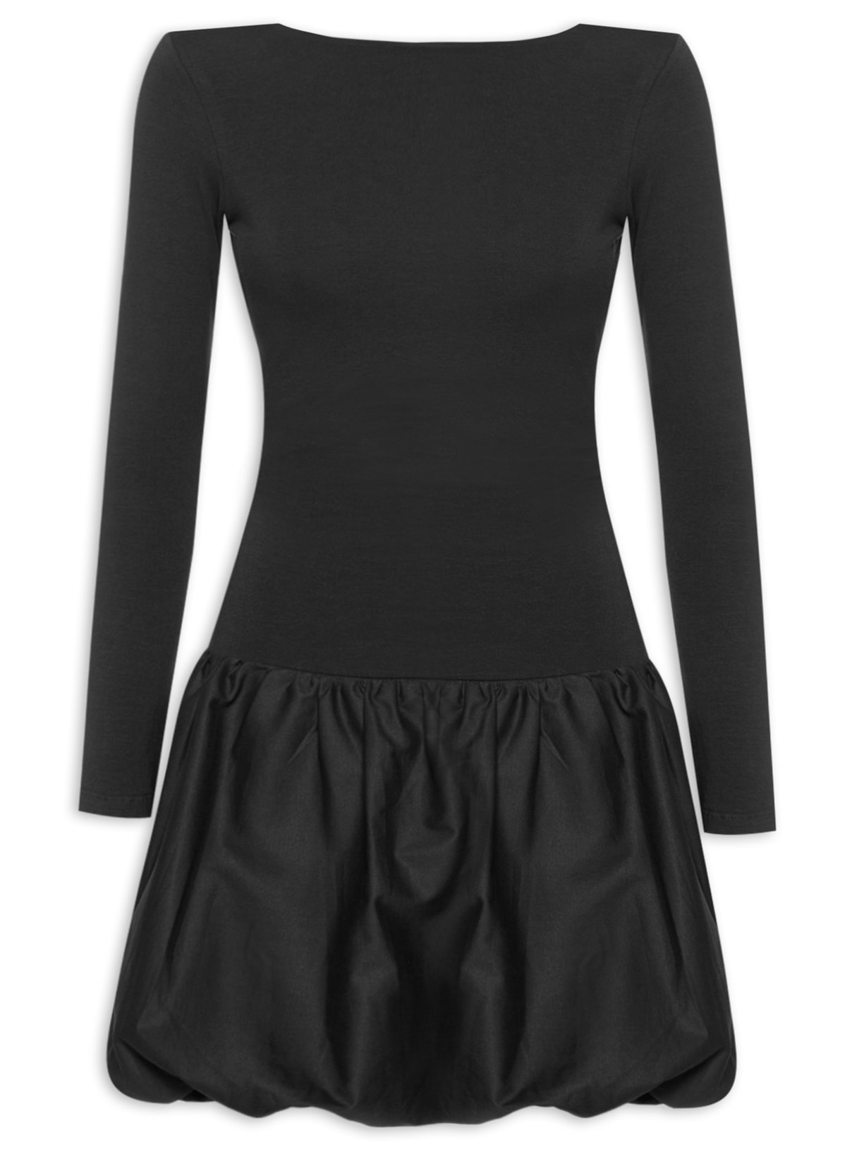 Vestido Curto Franzido Balonê - Preto