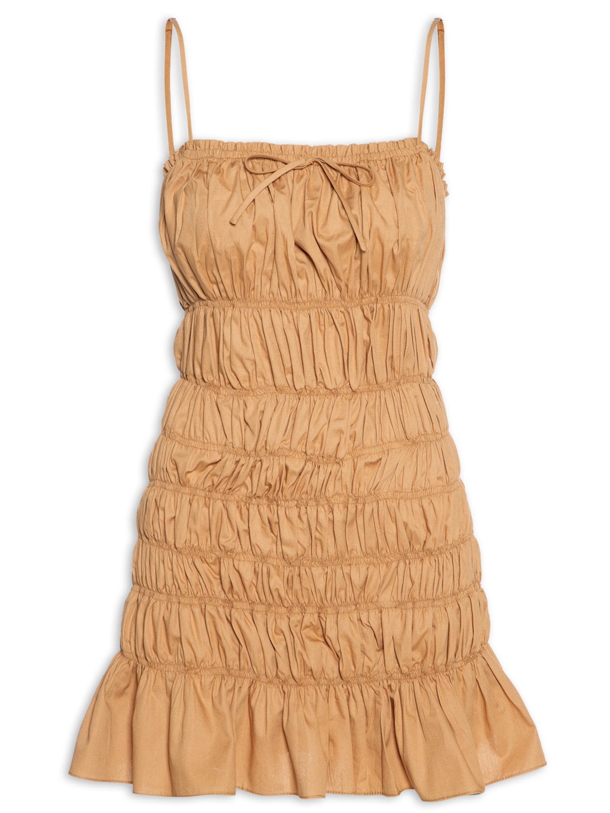 Vestido Curto Franzido - Bege