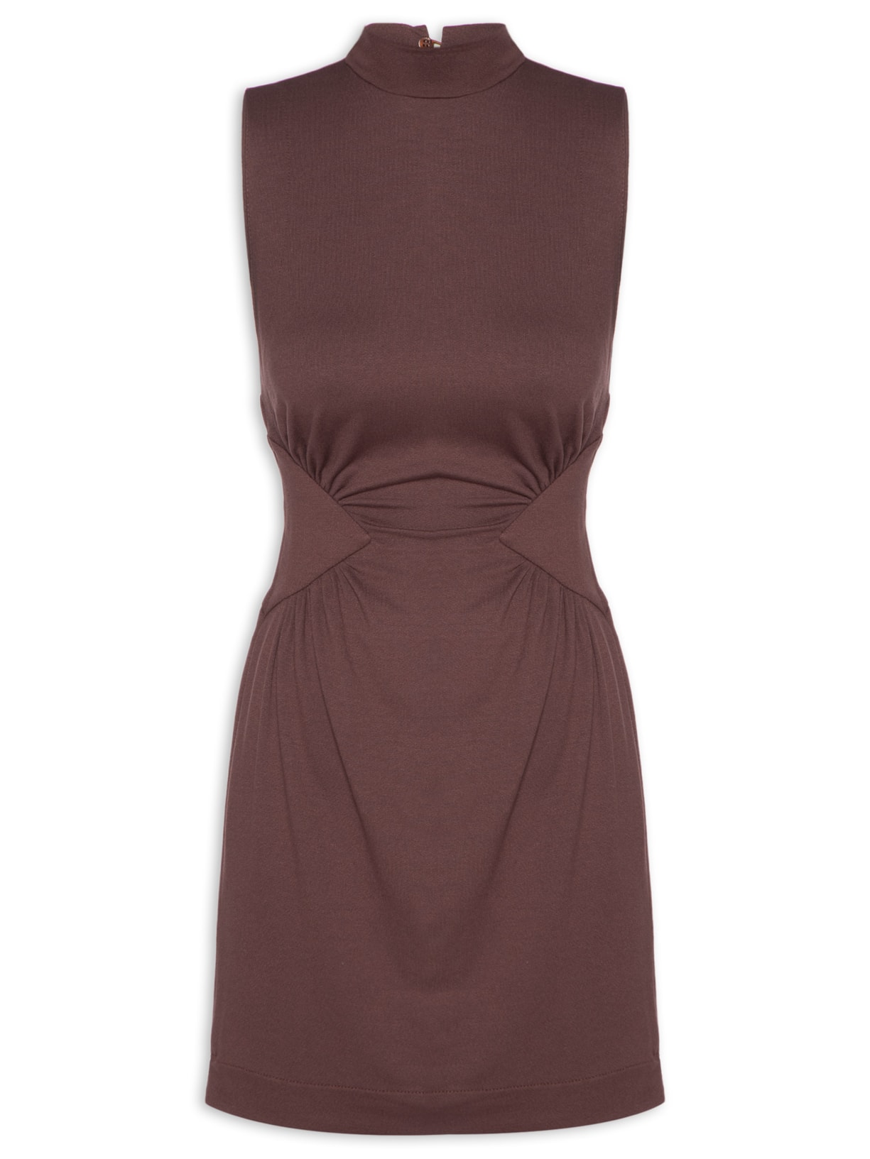 Vestido Curto Franzido Gola - Marrom