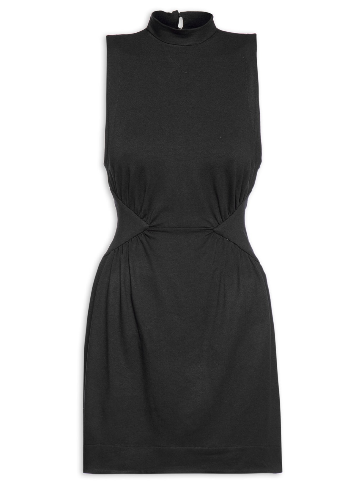 Vestido Curto Franzido Gola - Preto