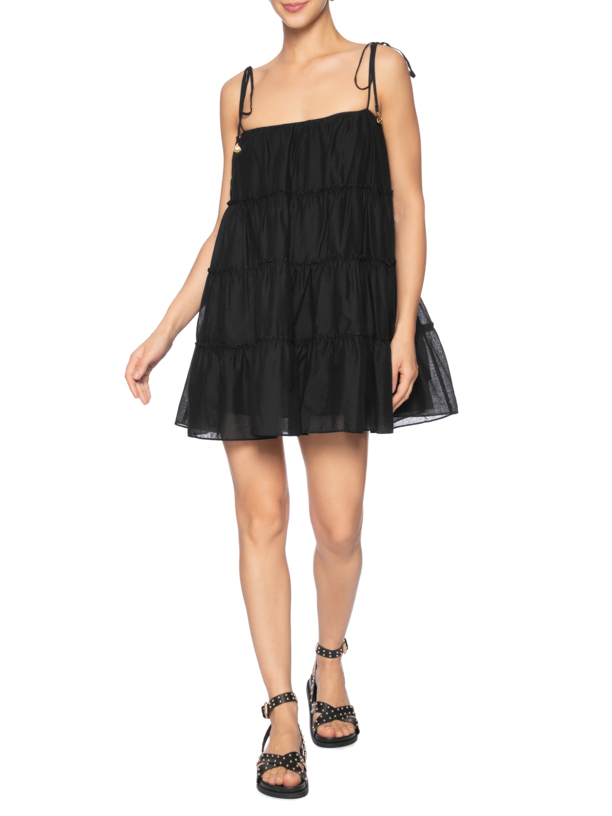 Vestido Curto Franzido Preto Farm