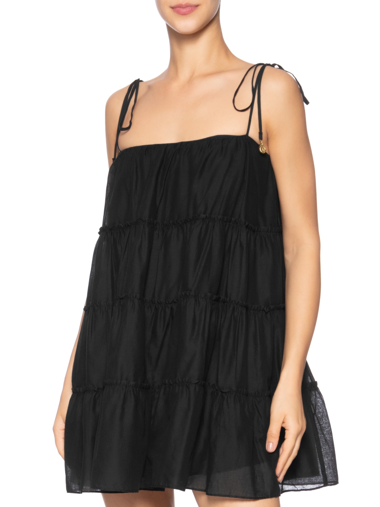 Vestido Curto Franzido Preto Farm