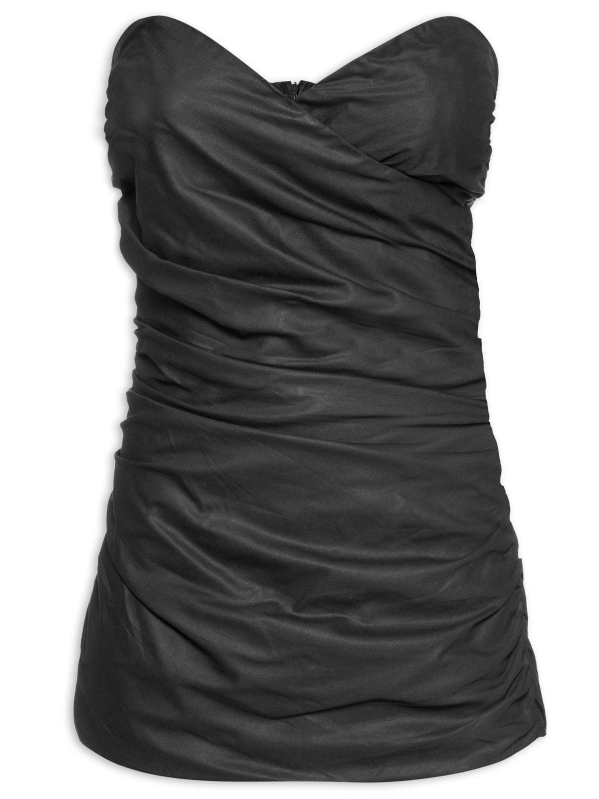 Vestido Curto Franzido Sem Alça - Preto