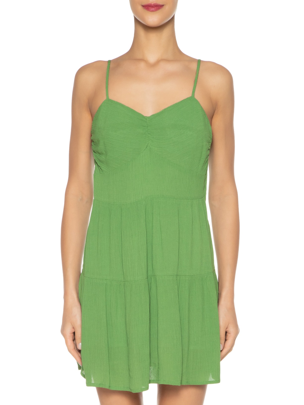 Vestido Curto Franzido Verde Maria Filó