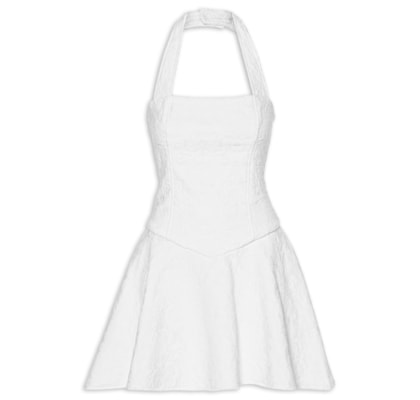 Vestido Curto Frente Única Em Jacquard - Branco