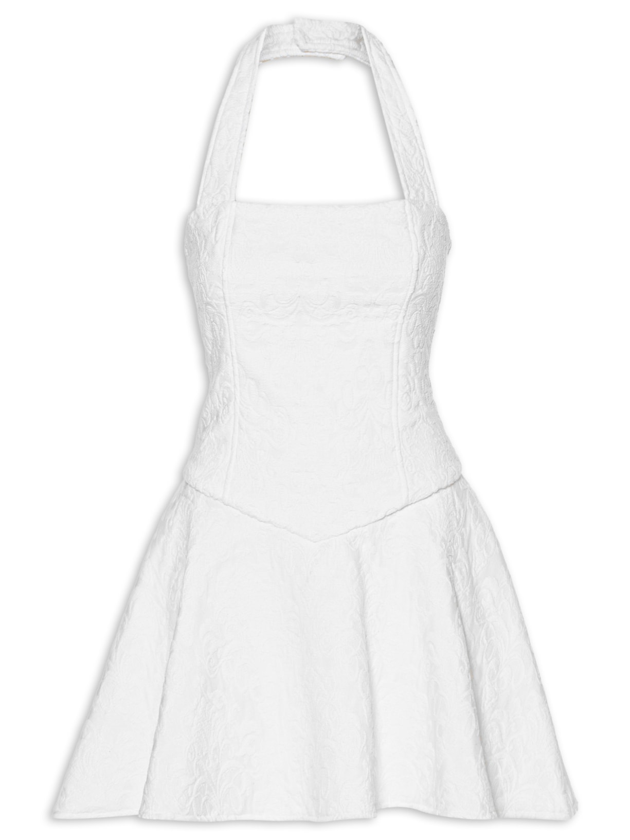 Vestido Curto Frente Única Em Jacquard - Branco