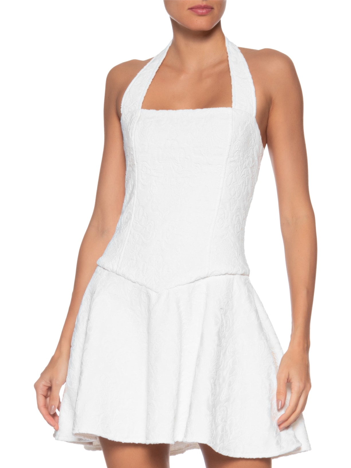 Vestido Curto Frente Única Em Jacquard Branco '2Essential