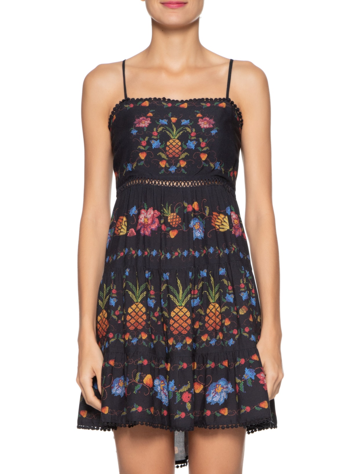 Vestido Curto Fruta Bordada Preto Farm