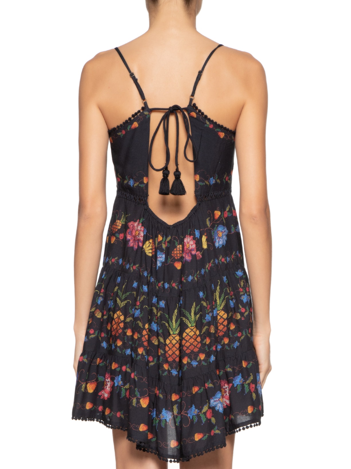 Vestido Curto Fruta Bordada Preto Farm